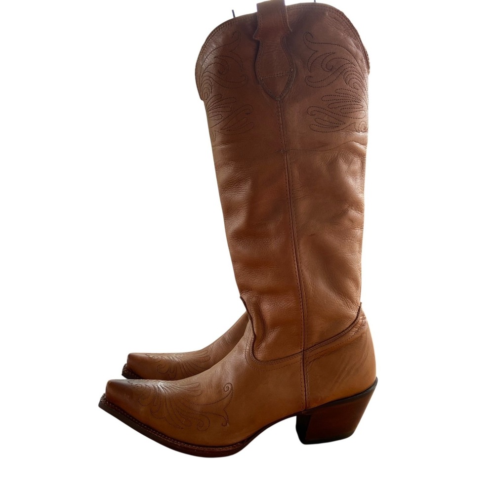 VTG Tony Lama Tall Leather Stitch Detail Cowgirl Boots Brown Size 10B
